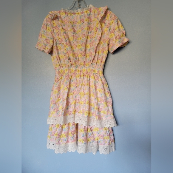 Melloday Tired Floral Print Mini Dress in Pink Small - Picture 2 of 9